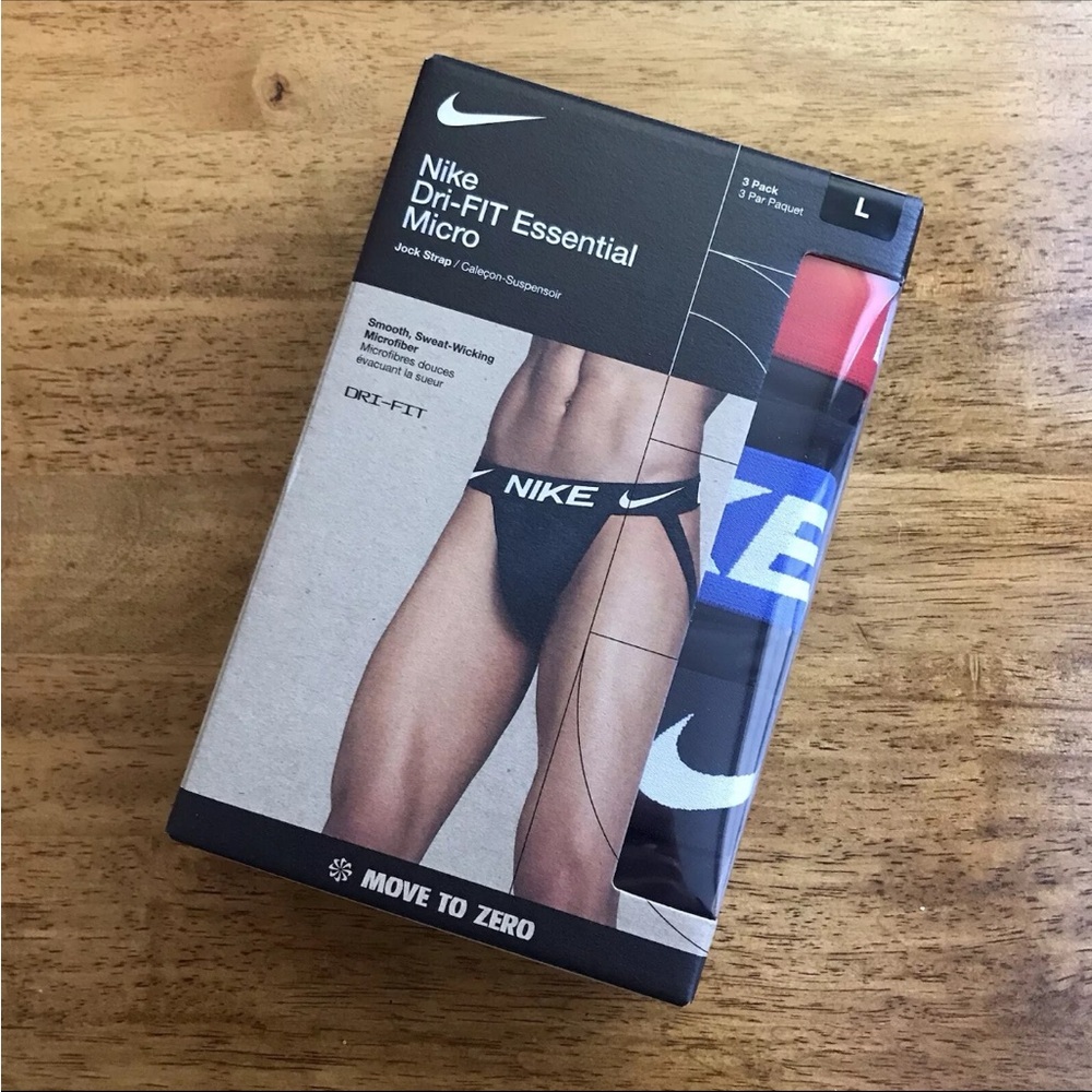 New Nike Dri-FIT Essential Micro Stretch 3 Pack Jock Strap Blue Red Black